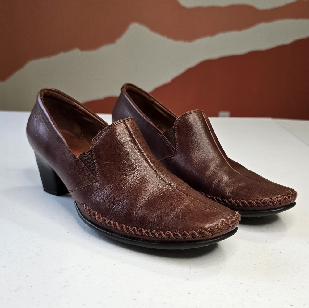 PIKOLINOS NATURALMENTE 2.25" Heels‎ Size 39 8.5-9 Brown Leather Slip On Shoes